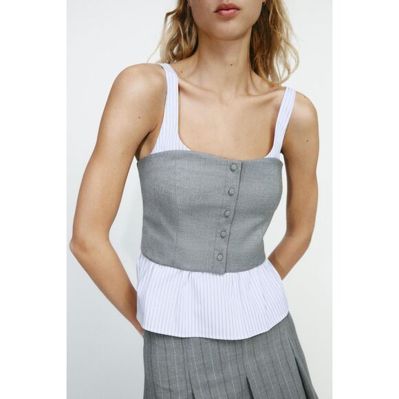 NWT COMBINATION STRIPED POPLIN TOP - Picture 1 of 6